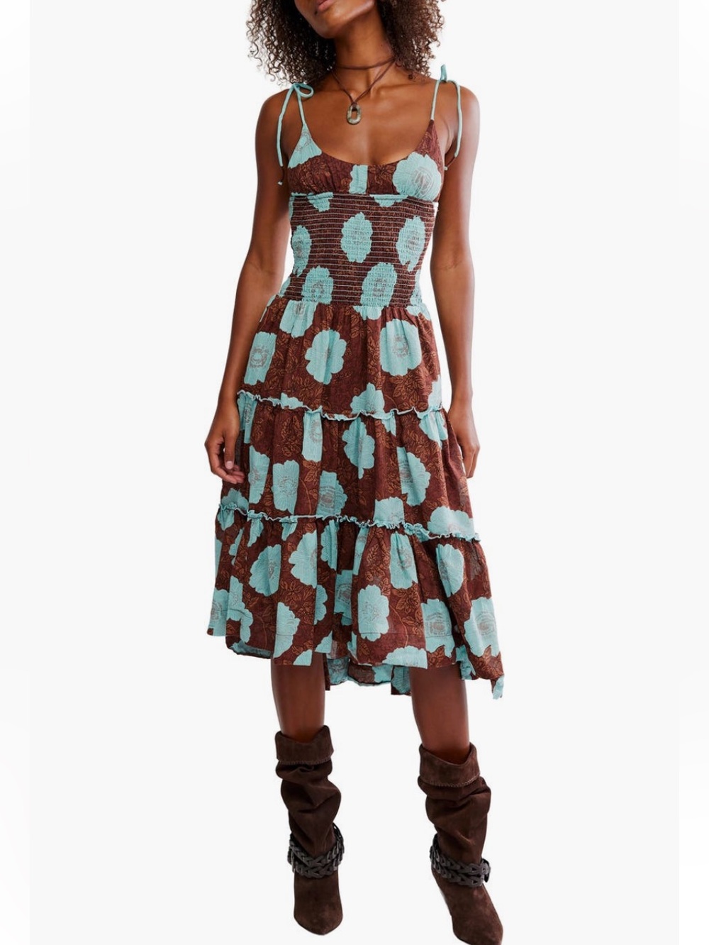 NWT Free People Adriel Tie Strap Tiered Midi Dress- XS
